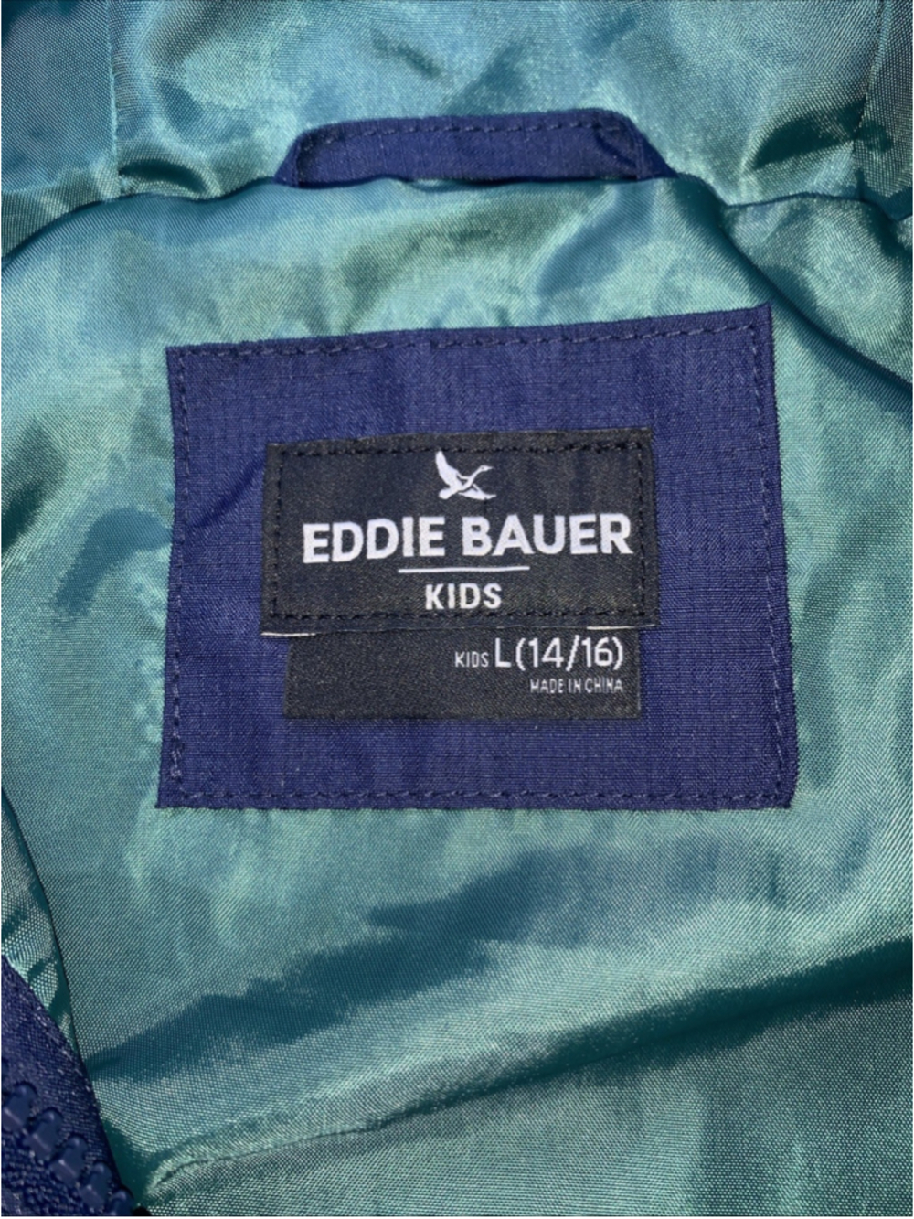 Eddie Bauer Kids Hooded Windbreaker Jacket Navy Blue, Green Inside Size L 14/16 - Picture 4 of 16